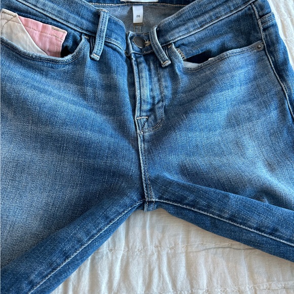 Frame Le Skinny de Jeanne w Neutral/Desert Color Block Patch Detail - Picture 8 of 13